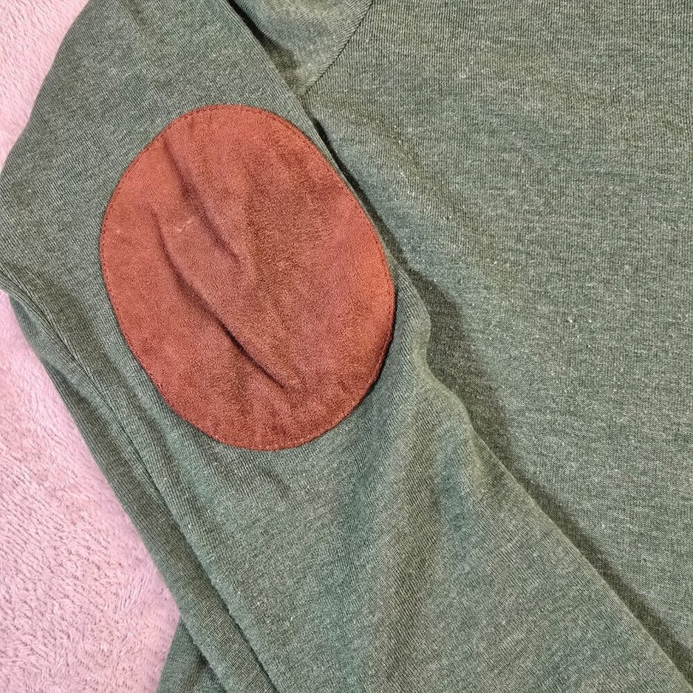 Lauren Ralph Lauren Top Womens Large Green Brown Faux Suede Elbow Patches Preppy - Picture 6 of 15
